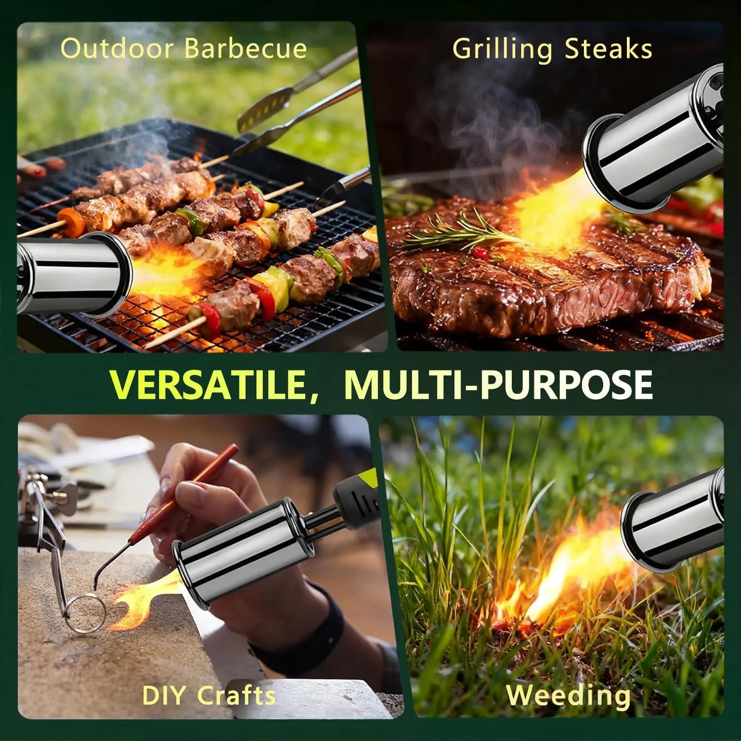 【Fathersdaygift】Seese Powerful Propane Torch(Propane Tank Not Included),With One-Touch Max Fire Button and Safety Lock, Adjustable Blow Torch for Sous Vide Searing Steak, Bbq,Fireplace,Charcoal Wood